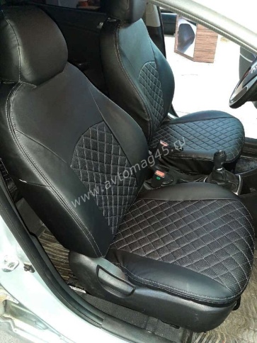 Авточехлы  Kia Rio Киа Рио 2011-2017г Hyundai Solaris 2011-2017г экокожа черная серая нить ромб    фото 6