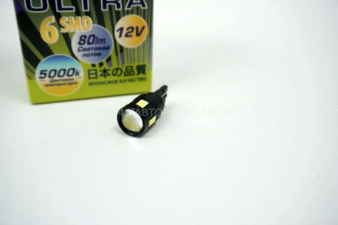 Маяк лампа светодиодная T10 W5W 12V 5000K 80Lm  6 SMD Super White 2шт    фото 3