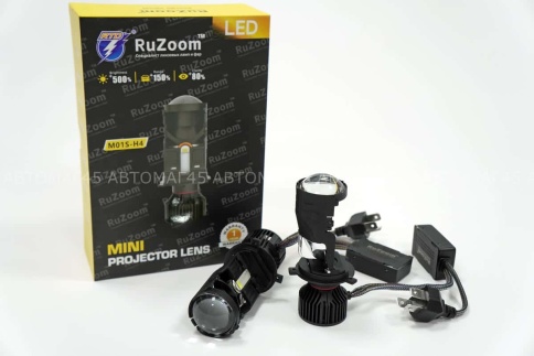 Ruzoom светодиодные лампы LED линза модуль 2шт H4 12В 60W 6500K 5000Lm с обманкой гар 6мес фото 1