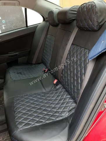Авточехлы  Mitsubishi Lancer 10 Мицубиси Лансер 10 2007-2011г экокожа черно-серая ромб    фото 9