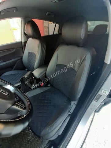 Авточехлы  Kia Rio c 17г X-Line с 17г Hyundai Solaris c 17г экокожа алькант черн сер.н ромб г.Ростов фото 5