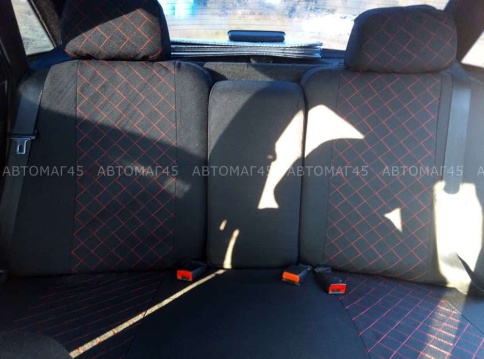 Авточехлы  ВАЗ 2110 Приора седан до 2014г жаккард черный с красной ниткой ромб Барс    фото 4