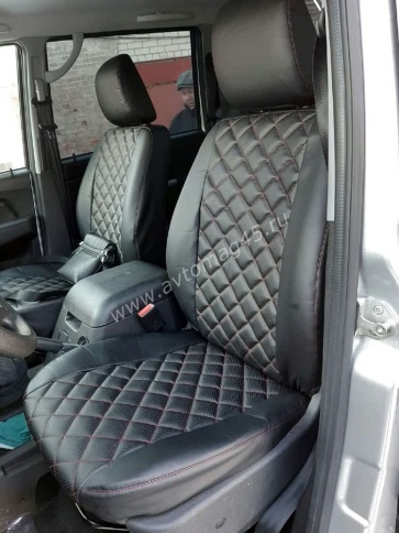 Авточехлы  УАЗ Patriot Патриот до 2014г экокожа черный с красной ниткой ромб    фото 2