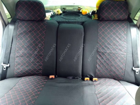 Авточехлы  ВАЗ 2110 Приора седан до 2014г жаккард черный с красной ниткой ромб Барс    фото 8