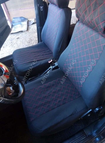 Авточехлы  ВАЗ 2109 2114 2115 Нива пятидверная до 2019г жаккард черный с красной ниткой ромб Барс   фото 3