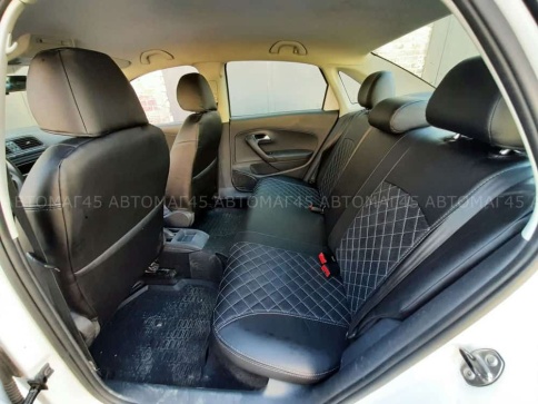 Авточехлы  Volkswagen Polo Фольцваген Поло седан 2/3 2010-2020г экокожа черная нить серая Ромб    фото 9