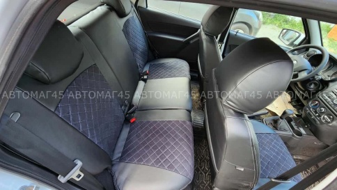 Авточехлы  Лада Granta Гранта  1/1 с 08.2018г экокожа алькантара черная с серой ниткой ромб  фото 14