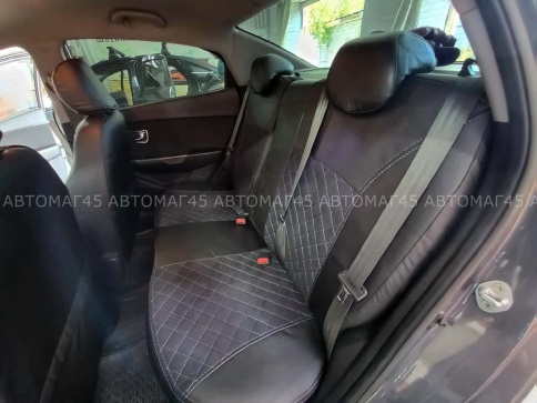 Авточехлы  Kia Rio Киа Рио 2011-2017г Hyundai Solaris 2011-2017г экокожа алькан черная сер.нить ромб фото 12