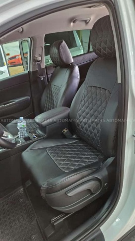 Авточехлы  Kia Sportage Киа Спортаж 2016-10.2022г 4 пок экокожа черная красная нить ромб    фото 9