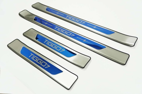 Накладки на внутр пороги Chery Tiggo 7 Чери Тигго 7 2016-2020г широкие алюминий 4шт фото 4