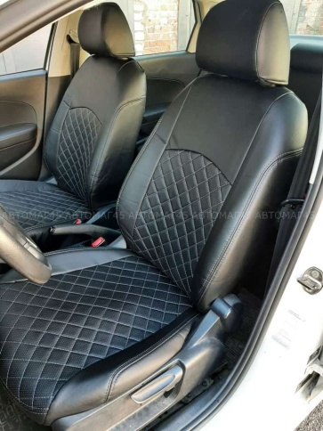 Авточехлы  Volkswagen Polo Фольцваген Поло седан 2/3 2010-2020г экокожа черная нить серая Ромб    фото 13