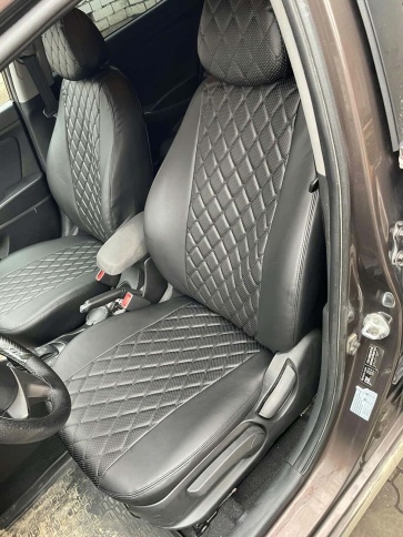 Авточехлы  Kia Rio Киа Рио 2011-2017г Hyundai Solaris 2011-2017г экокожа черн ромб черн.нить Барс   фото 1