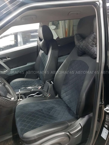 Авточехлы  Hyundai Creta 1 Хендай Крета 1 2015-2021г экокожа алькант черная серая нить ромб г.Ростов фото 5