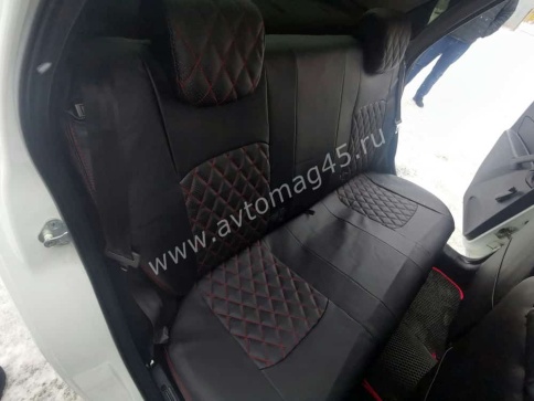 Авточехлы  Лада Granta Гранта до 08.2018г 1/1 сплошная экокожа черный ромб    фото 8