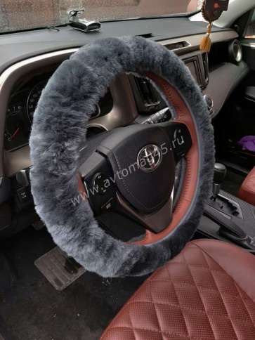 Оплетка  руля натуральный мех на коже короткий ворс мутон серый    фото 1