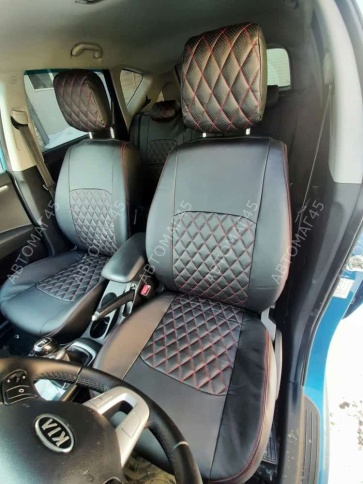Авточехлы  Kia Ceed Киа Сид 2006-2012г экокожа черная серая нить ромб    фото 2