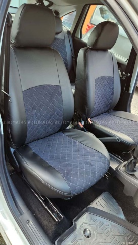 Авточехлы  Лада Granta Гранта  1/1 с 08.2018г экокожа алькантара черная с серой ниткой ромб  фото 16