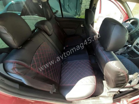 Авточехлы  Renault Duster до 2015г Sandero S.Stepway до 2015г 1/1 экокожа черная сер.н ромб фото 11