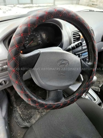 C2R  оплетка руля кожа черная двойной ромб красная нитка размер 37-39см М С504R   фото 1