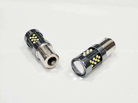 C2R  лампа светодиодная P21W 42SMD линза c цоколем 5500K 550Lm одноконтактная белая 2шт S0072  фото 3