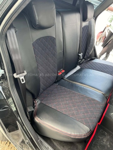 Авточехлы  Datsun Датсун 1/1 2/3 экокожа алькантара черная красная нить ромб    фото 3