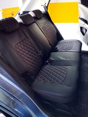 Авточехлы  Ssang Yong Actyon Санг Йонг Экшн экокожа черная красная нить ромб 2011-2021г    фото 7