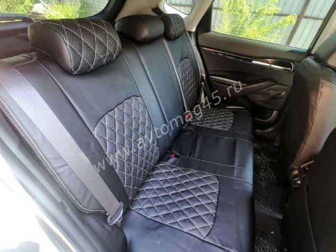 Авточехлы  Kia Seltos Киа Селтос 2019-2022г экокожа черная серая нить соты фото 2