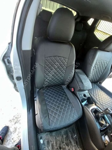 Авточехлы  Nissan Qashqai Ниссан Кашкай J11 2014-2022г экокожа черная красная нить ромб    фото 7