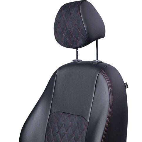 Авточехлы  Mitsubishi Outlander Мицубиси Аутлендер 3 пок 2012-2019г экокожа алькантара черная ромб   фото 3