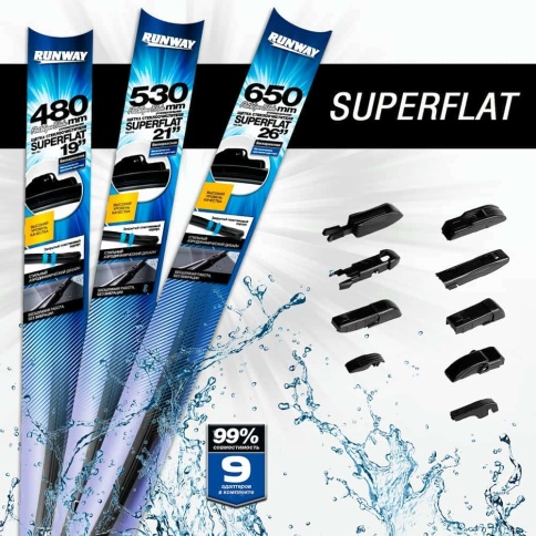 Runway  щетка стеклоочистителя Superflat бескаркасная графит 10 адаптеров 350мм    фото 1