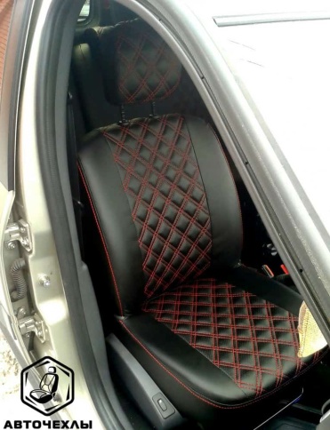 Авточехлы  Lada Largus Ларгус Largus Cross 5 местный 2/3 2012-2021г экокожа черная нить красная ромб фото 1
