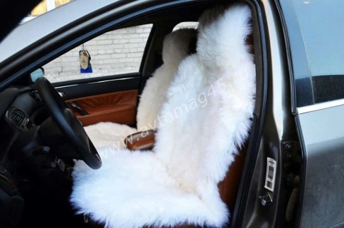 Накидка  на сиденье длинный ворс белый на коже 140х55см 2шт    фото 4