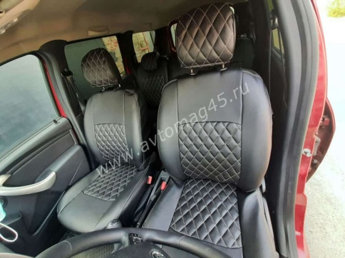 Авточехлы  Lada Largus Ларгус Largus Cross 5 местный 2/3 2012-2021г экокожа черная нить серая ромб  фото 3