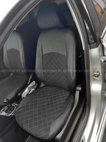 Авточехлы  Volkswagen Polo Поло седан 1/1 2010-2020г экокожа алькантара черная серая нить ромб    фото 4