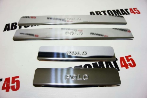 LIDER  Накладки на пороги  Volskwagen Polo Фольцваген Поло 2010г-2020г седан 4 шт нержавейка    фото 4