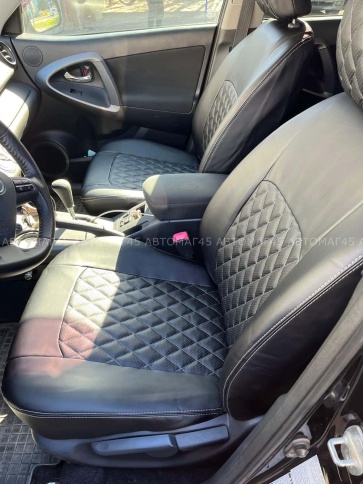 Авточехлы  Toyota RAV4 Тойота Рав4 2006-2012г XA30 экокожа черная серая нить ромб    фото 3