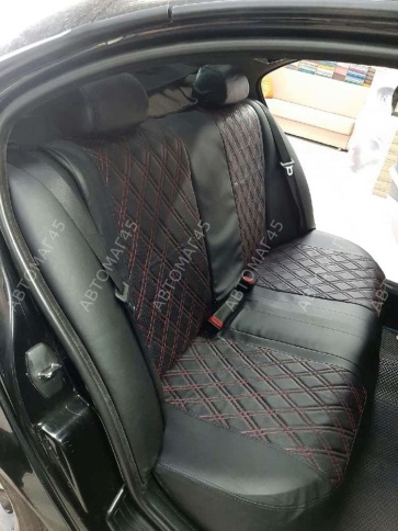 Экстрим  чехлы универсальные экокожа черный черный и красная нить ромб комплект    фото 5