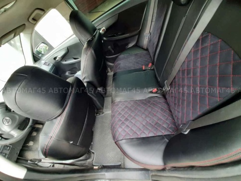 Авточехлы  Toyota Corolla Тойота Королла 2007-2013г кузов 150 экокожа алькант черная крас.нить ромб фото 8