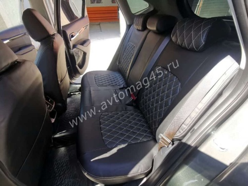 Авточехлы  Kia Seltos Киа Селтос 2019-2022г экокожа черная серая нить соты фото 5