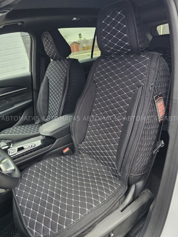 Чехлы  накидки на сиденье лен 2Д черный бежевая нитка комплект 5шт    фото 1