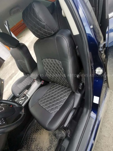 Авточехлы  Mazda 3 Мазда 3 2013-2019г BM экокожа черная серая нить ромб фото 4