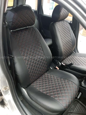 Авточехлы  Лада Kalina Калина Калина2 экокожа черная с красной ниткой ромб Барс    фото 4