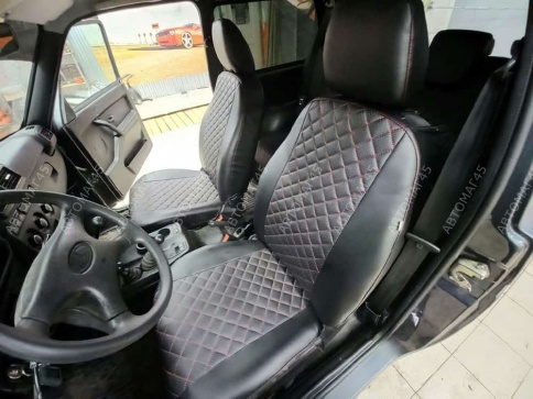 Авточехлы  Нива 4x4 урбан бронто легенд 2019-2026г экокожа черная с красной ниткой ромб Барс   фото 2