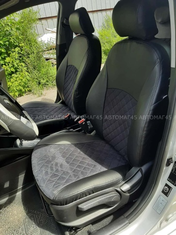 Авточехлы  Kia Rio Киа Рио 2011-2017г Hyundai Solaris 2011-2017г экокожа алькан черная сер.нить ромб фото 7