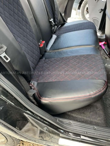 Авточехлы  Datsun Датсун 1/1 2/3 экокожа алькантара черная красная нить ромб    фото 5