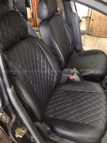 Авточехлы  Chevrolet Lanos Шевроле Ланос ZAZ Chance ЗАЗ Шанс экокожа черная серая нить ромб   фото 1