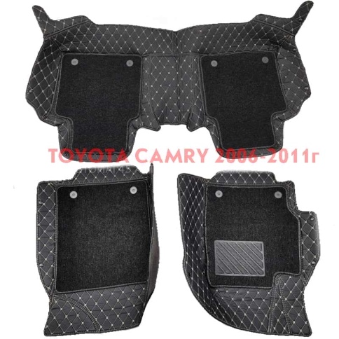 Ковры  5D экокожа Toyota Camry V40/V45 2006-2011г черный с бежевой ниткой+ворс компл Like АКЦИЯ! фото 1