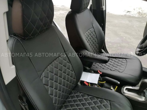 Авточехлы  Chevrolet Aveo Шевроле Авео 2005-2012г экокожа черная серая нить ромб    фото 2