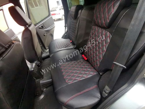 Авточехлы  Нива Шевроле Niva до 2014г экокожа черный с красной ниткой ромб    фото 3