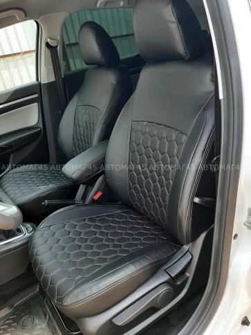 Авточехлы  Lada Vesta Лада Веста седан SW SW Cross экокожа черная с серой ниткой соты    фото 2